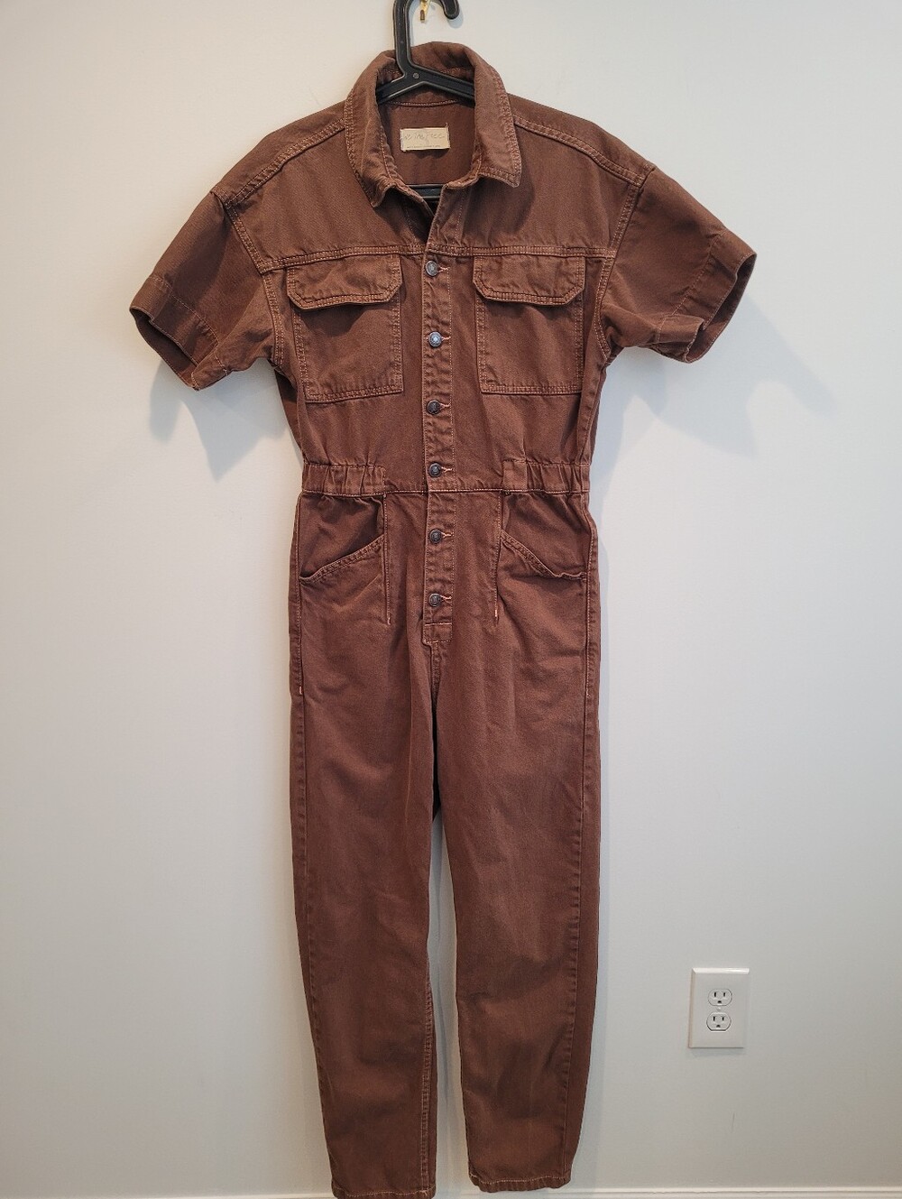 Free People We The Free Marci Coverall Jumpsuit Brown Denim Utility Womens S